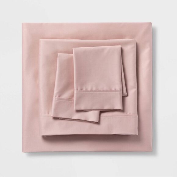 Twin/Twin XL 500 Thread Count Tri-Ease Solid Sheet Set Blush - Threshold™ - Picture 2 of 6